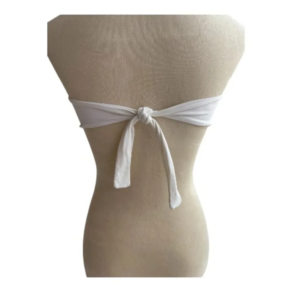 L*SPACE Fringe Bandeau Bikini Top - White Strapless - Size L (2629-1) - Picture 2 of 4